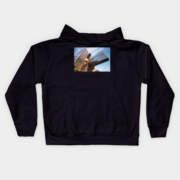 Sunset reflection on mirror building Kids Hoodie by SCUBAddict